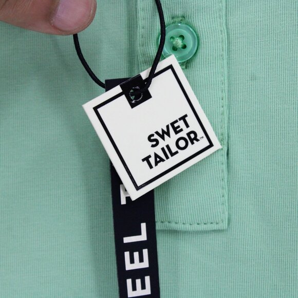 SWET TAILOR Polo Shirt Mens 2XL Green Solid Casual Short Sleeve Stretch NWT - Picture 6 of 9